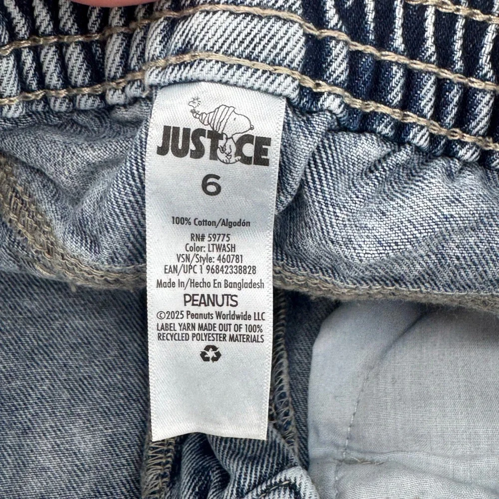 Justice Girls Peanuts Snoopy Wide Leg Acid Wash Jeans‎ Light Blue Size 6 460781